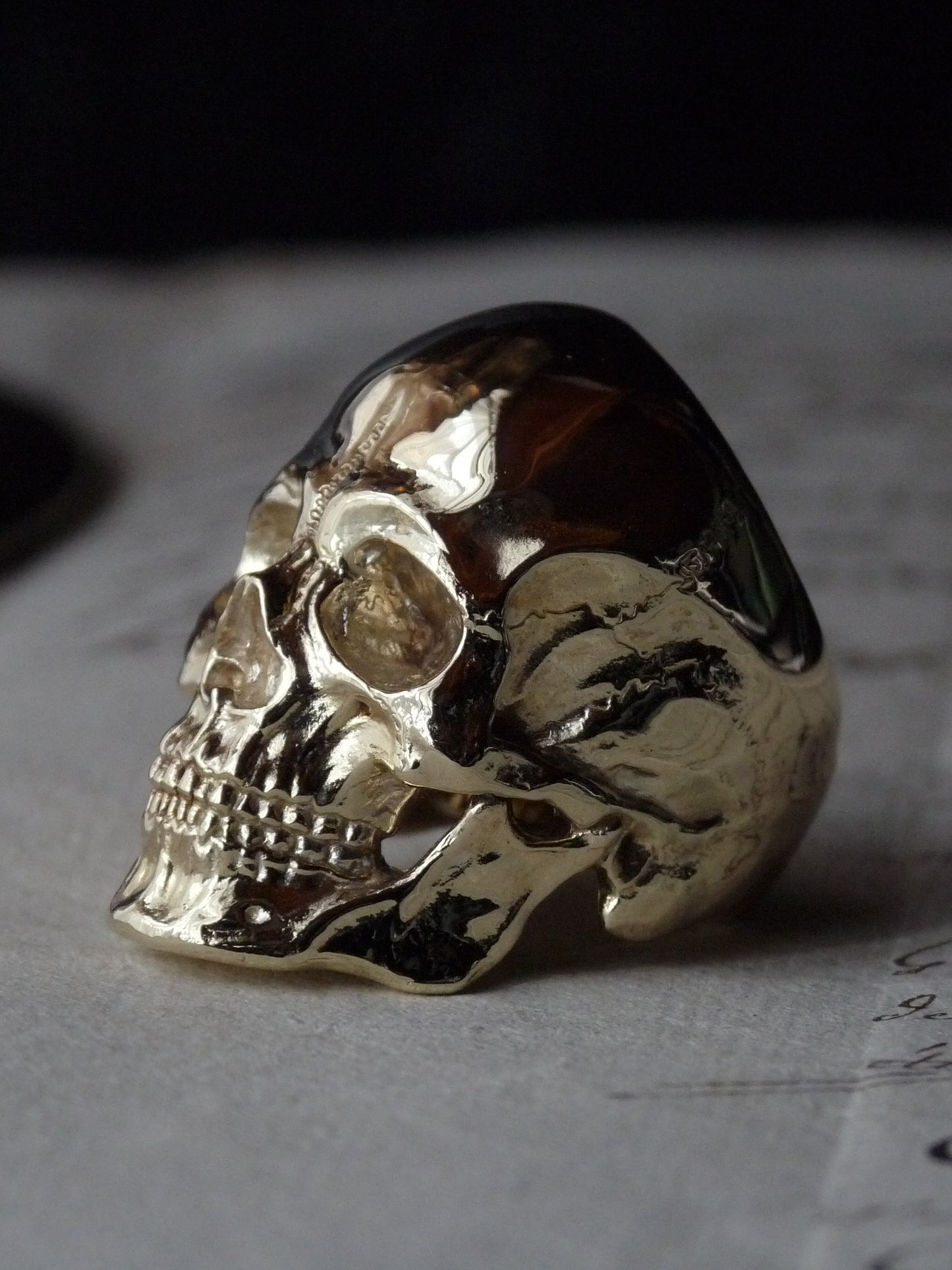 QSO056 Large Thanatos Ring 2 Brass Polish Custom