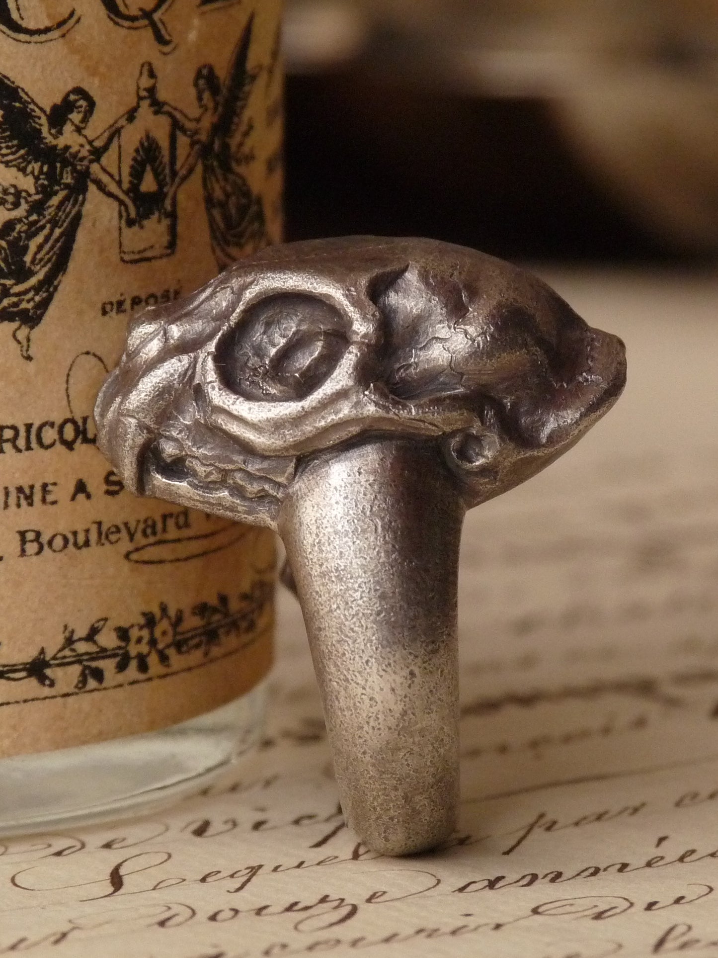 QFO009 Cat Skull Ring