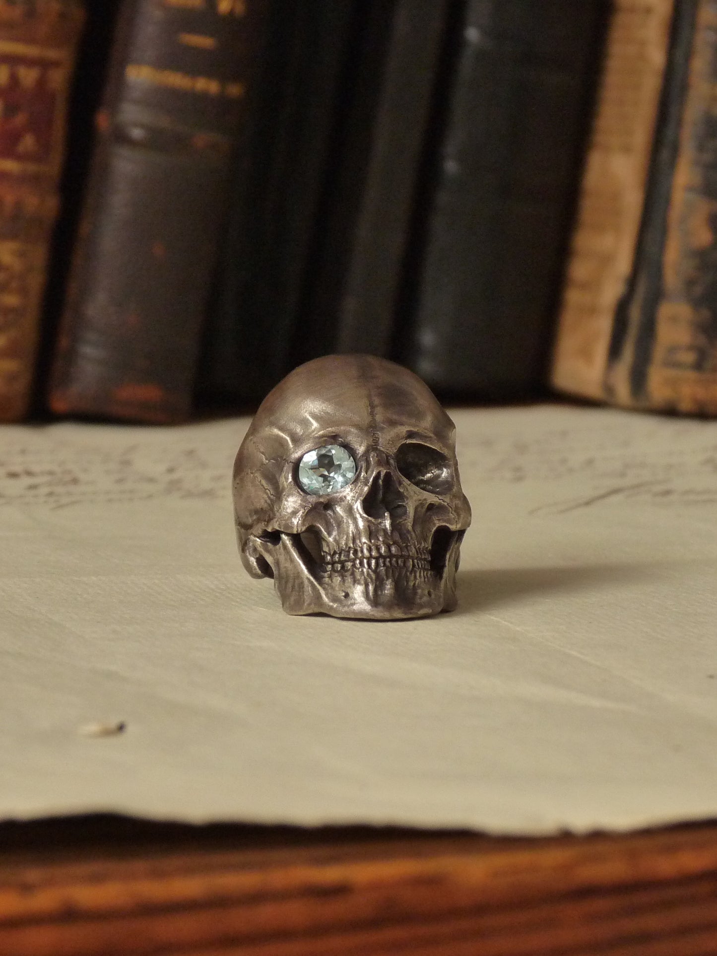 QSO053 Large Thanatos Ring 2 Aquamarine Custom