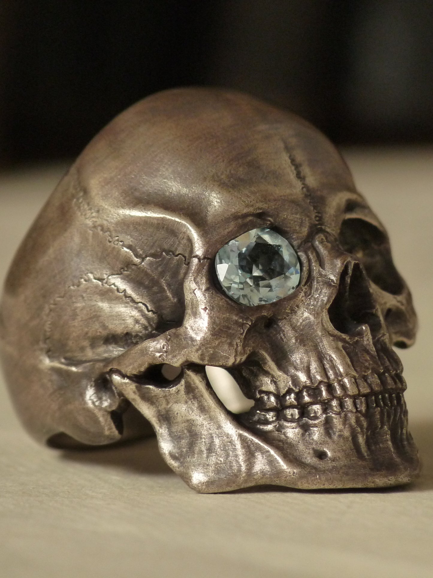 QSO053 Large Thanatos Ring 2 Aquamarine Custom