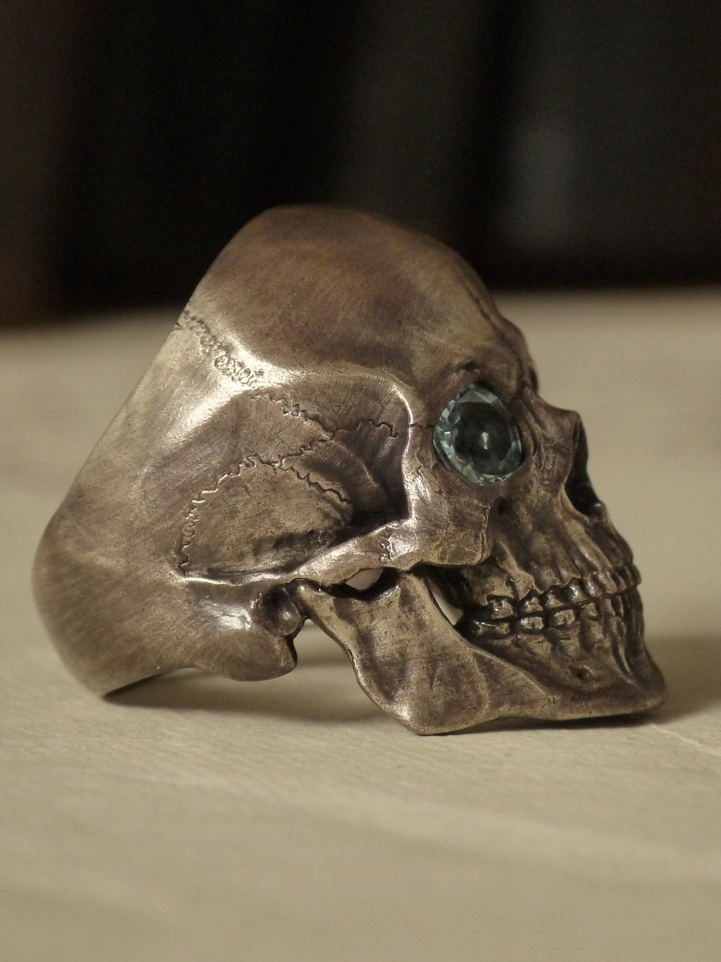 QSO053 Large Thanatos Ring 2 Aquamarine Custom
