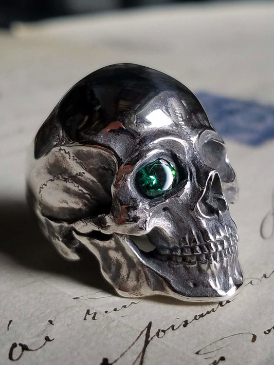 QSO057 Large Thanatos Ring 2  Green Stone Custom