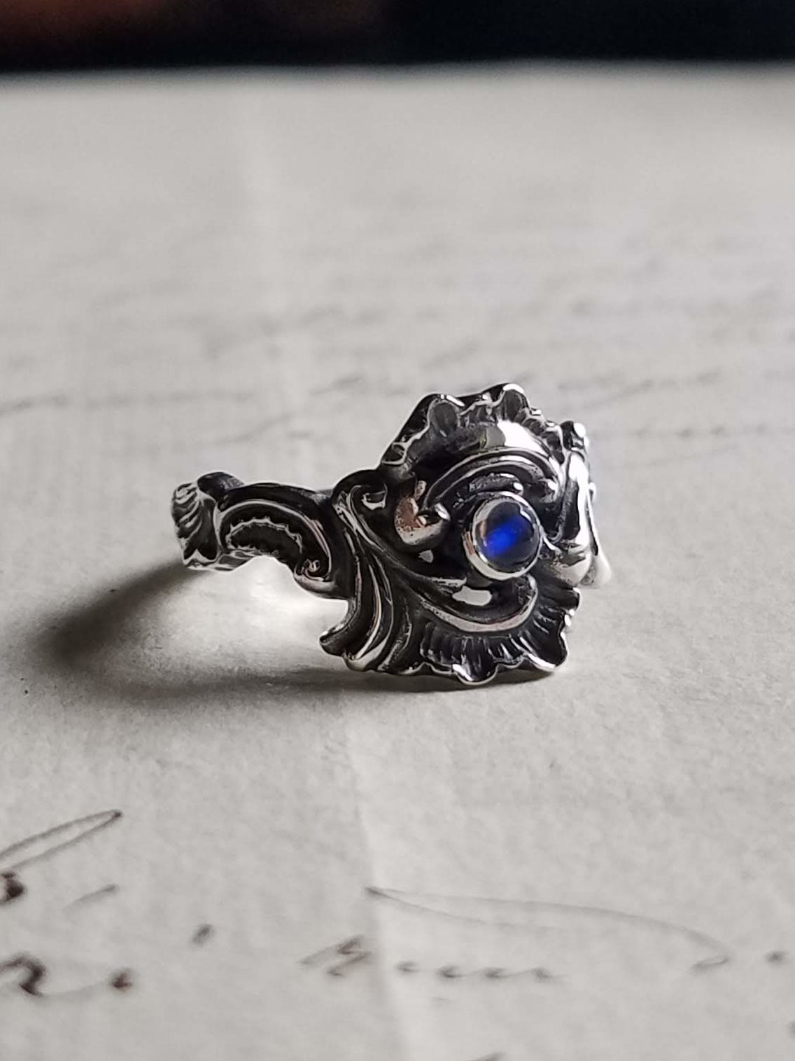 QSO124 Rococo Ring Moon Stone Custom