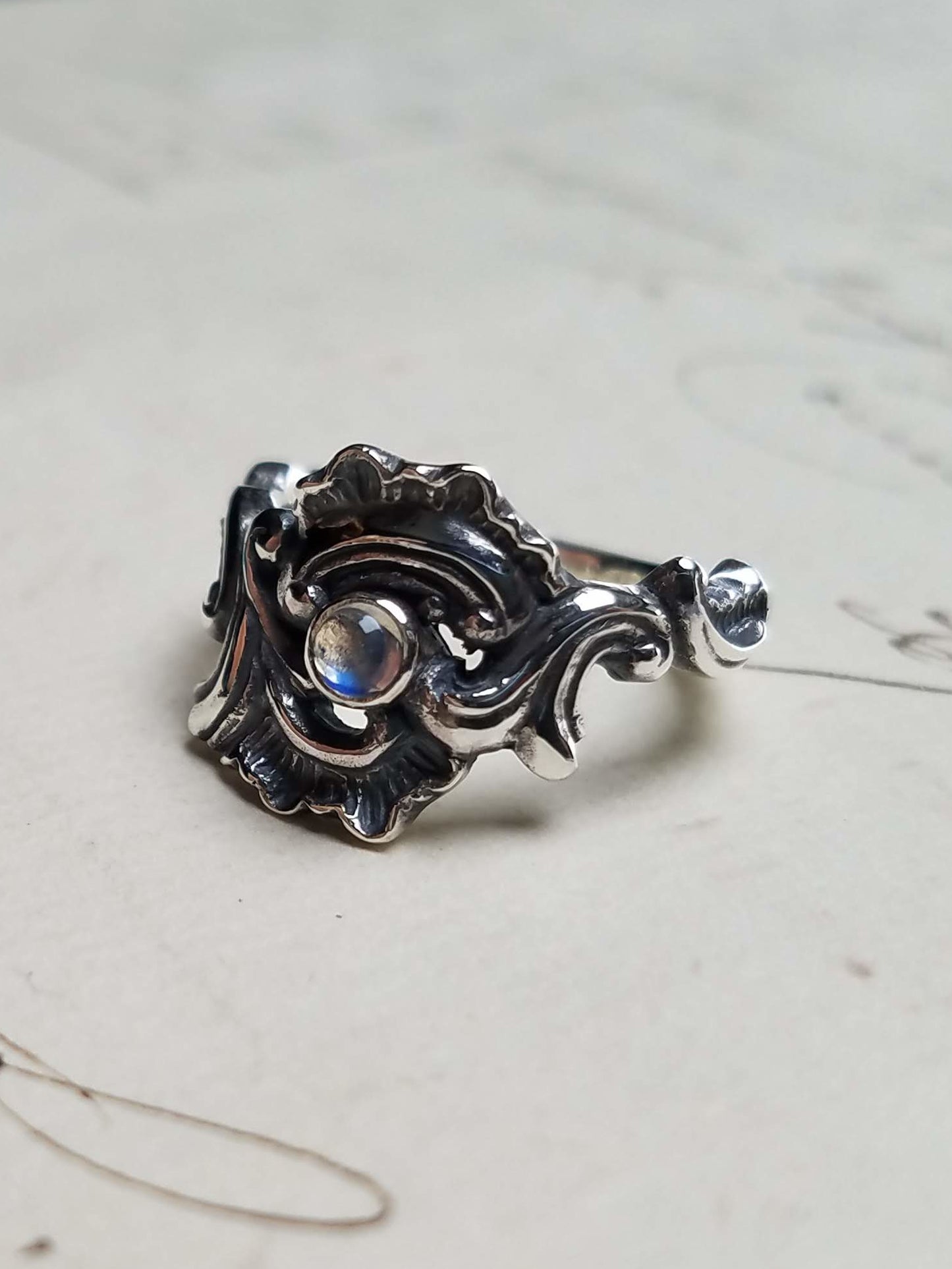 QSO124 Rococo Ring Moon Stone Custom