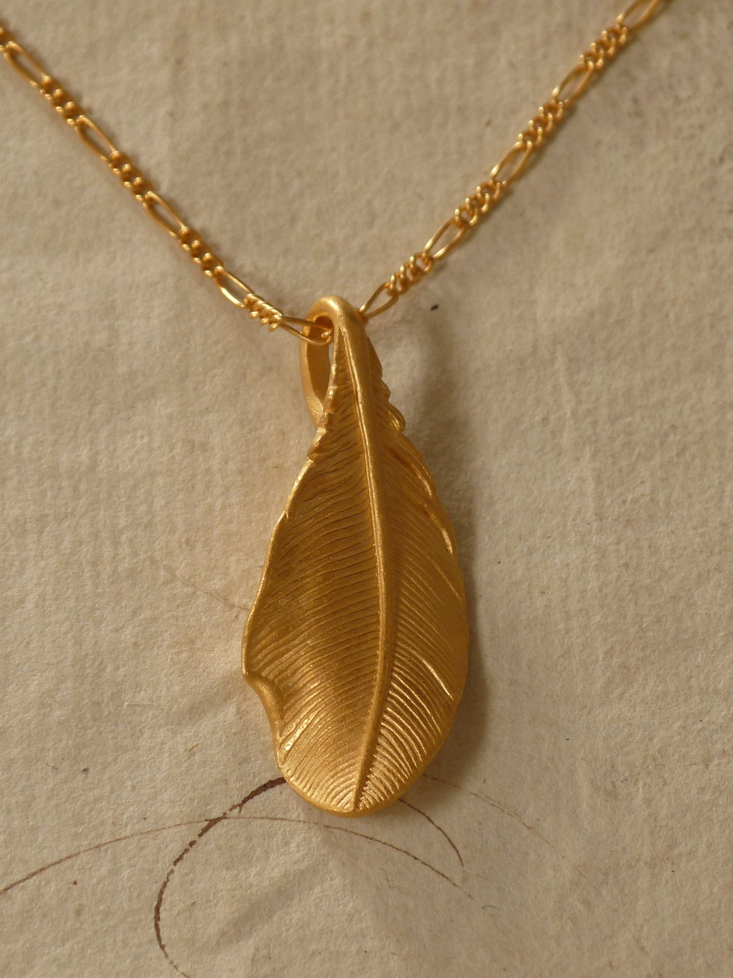 QSO38 Feather Necklace Gold Coating Custom