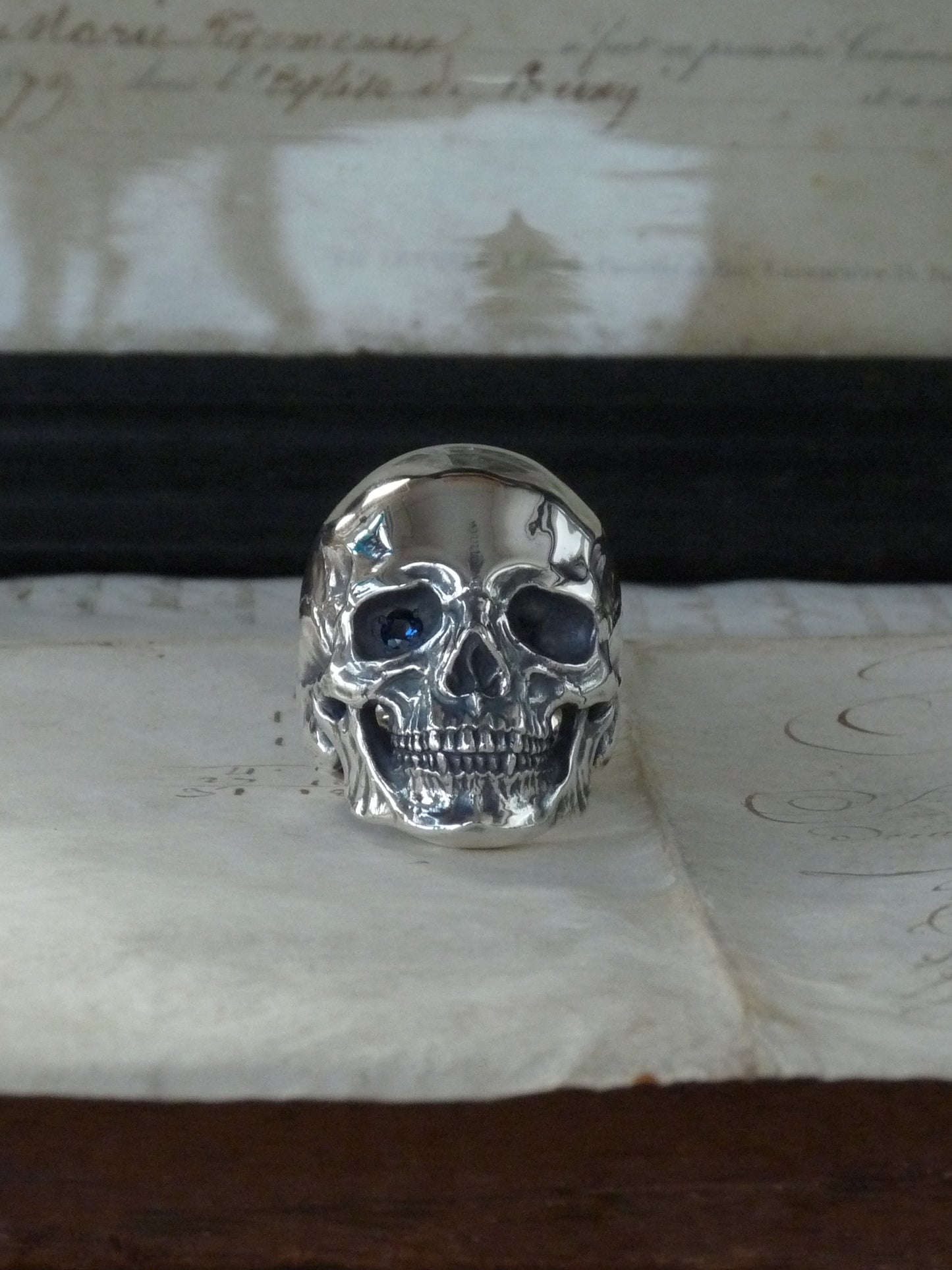 QSO067 Large Thanatos Ring 3 Sapphire Custom